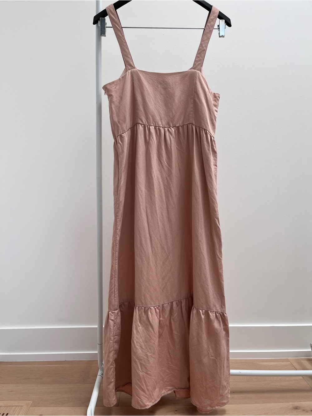 Frank and Oak button up ruffle dress M light peach pink tencel linen sundress - Picture 9 of 12